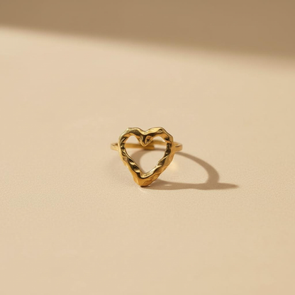 Gold Organic Open Heart Ring – Adjustable Statement Design