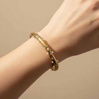 Gold Crystal & Pearl Cuff Bracelet – Minimal Chic Bangle