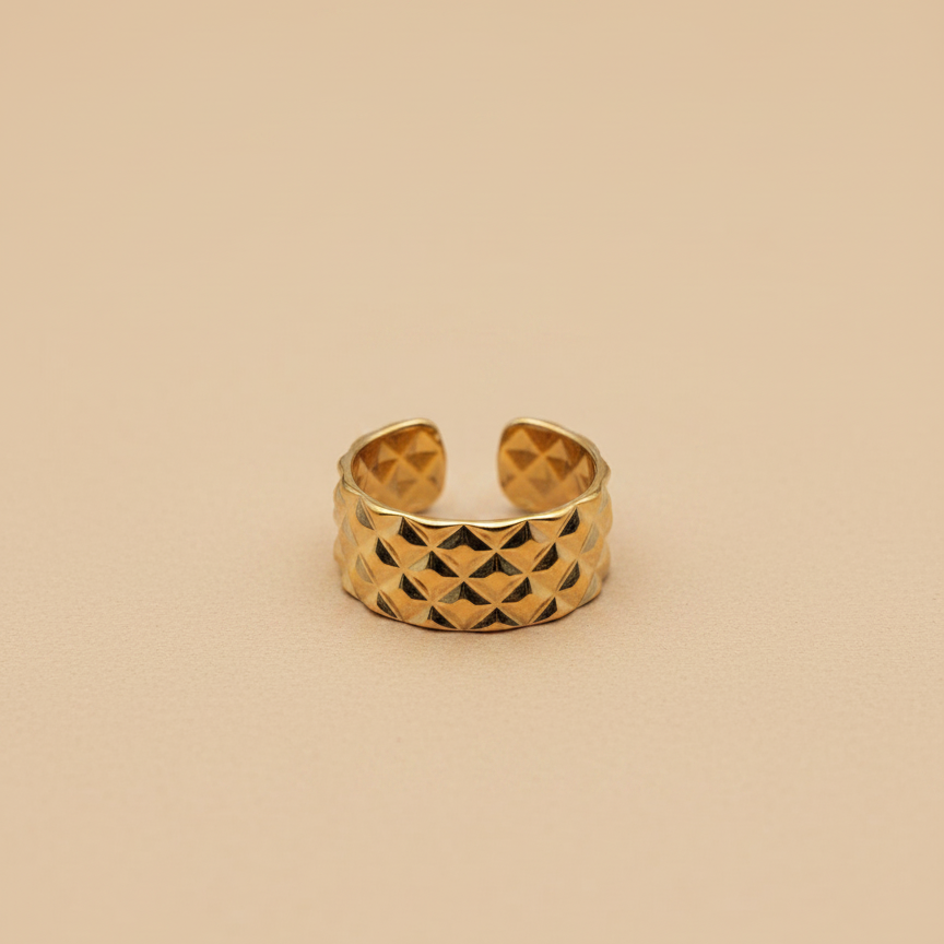 Gold Geometric Texture Adjustable Ring