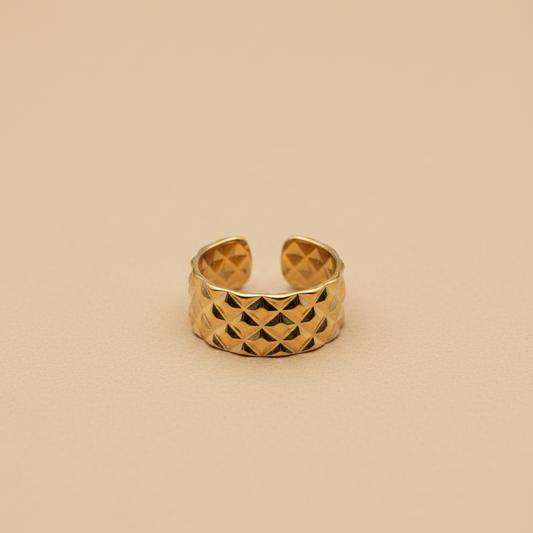 Gold Geometric Texture Adjustable Ring