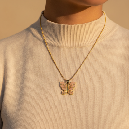 Soft Pink Butterfly Pendant Necklace