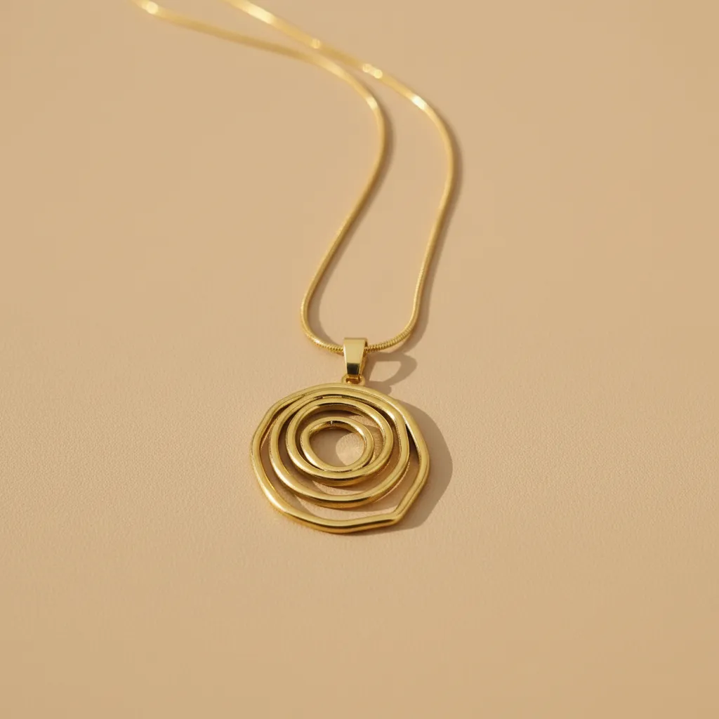 Collier cercle abstrait en acier inoxydable doré – Pendentif anneau superposé