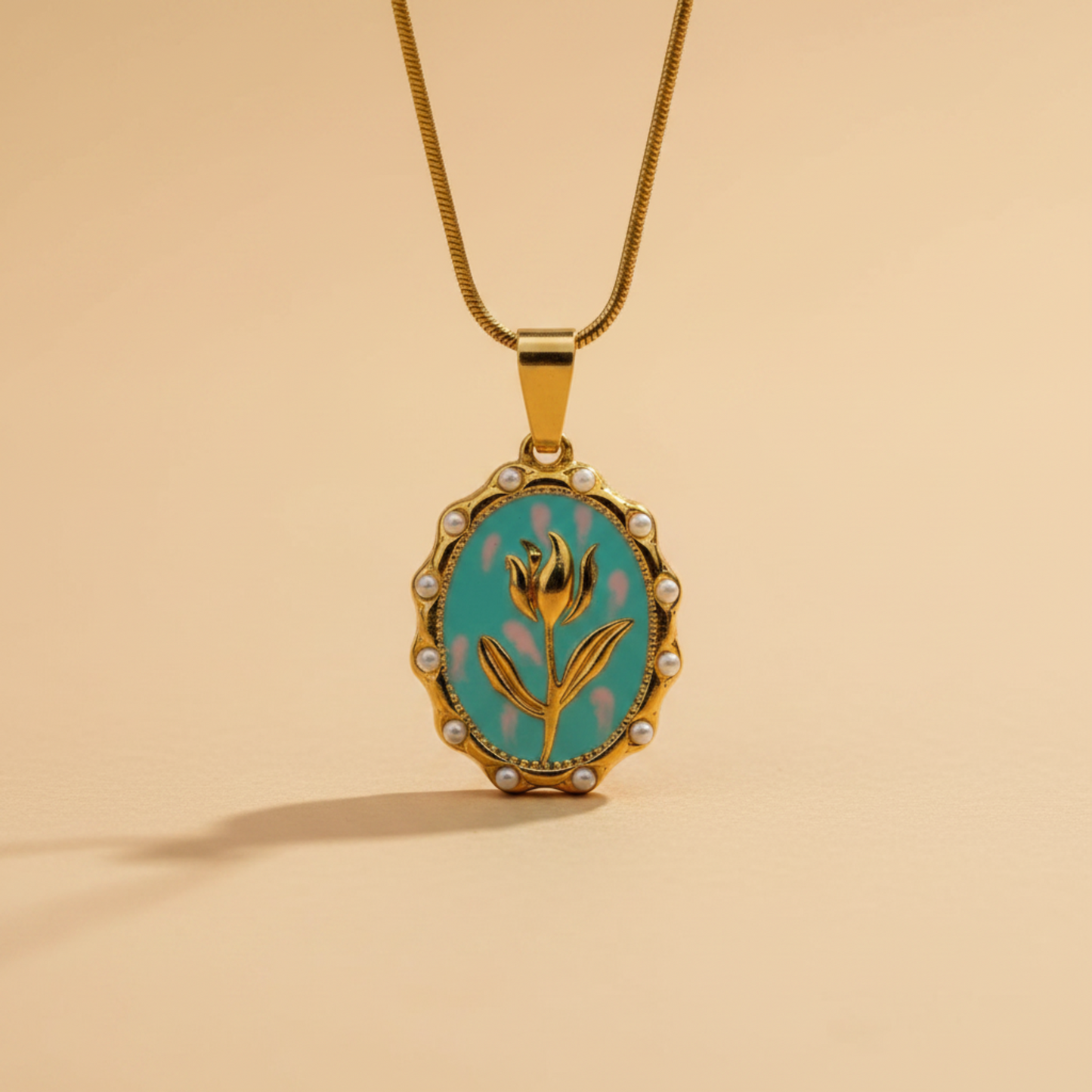 Oval Flower Turquoise Pendant