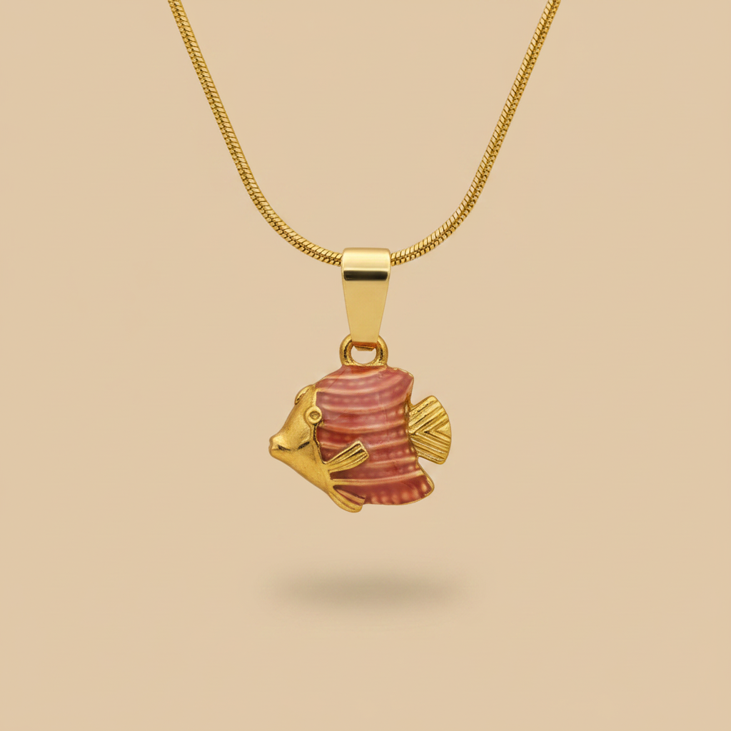 Gold Fish Charm Necklace – Red Enamel Pendant