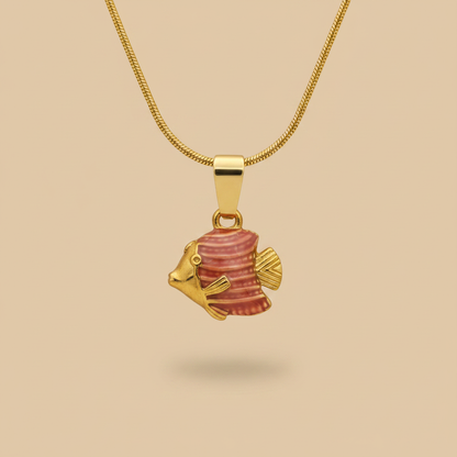 Gold Fish Charm Necklace – Red Enamel Pendant