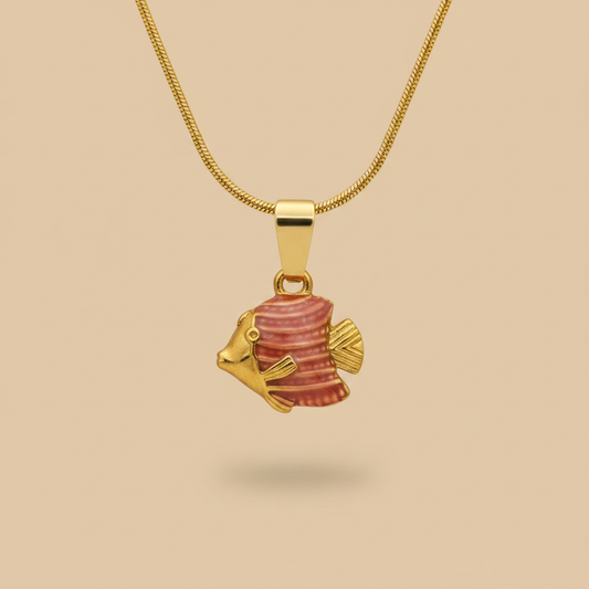 Gold Fish Charm Necklace – Red Enamel Pendant