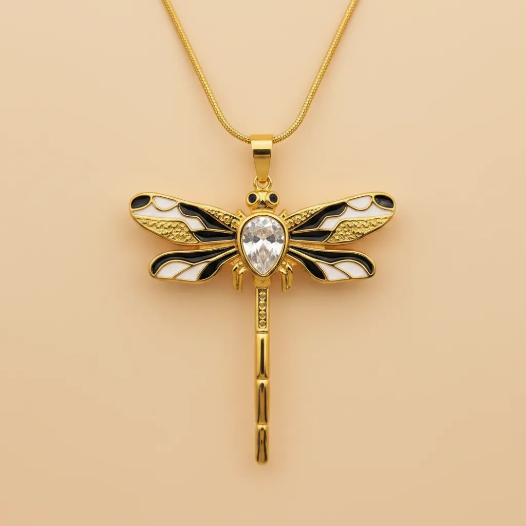 Black Enamel Dragonfly Necklace