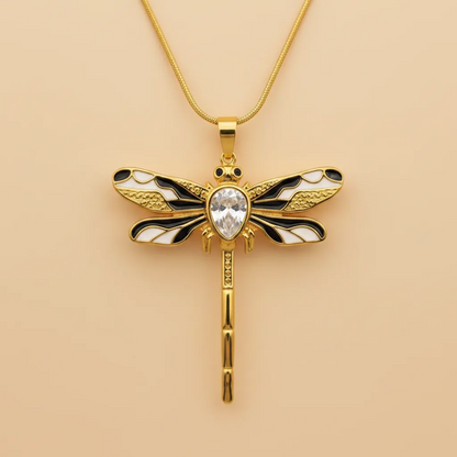 Black Enamel Dragonfly Necklace