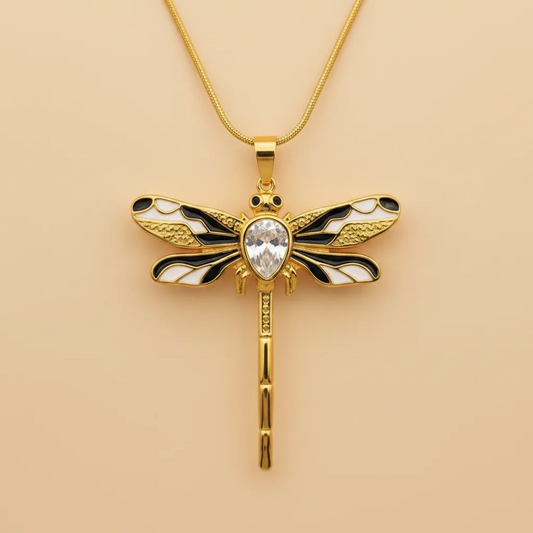 Black Enamel Dragonfly Necklace