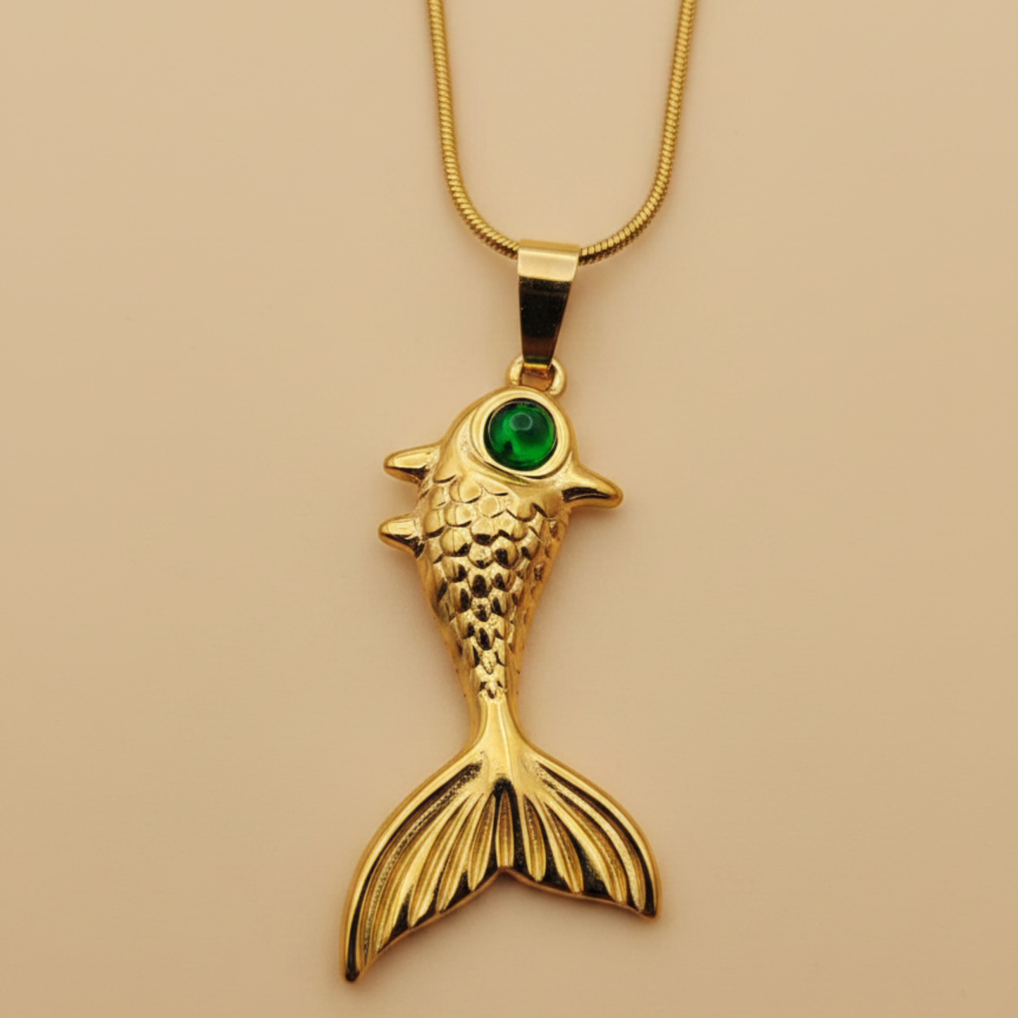 Fish Pendant With Green Diamond Necklace