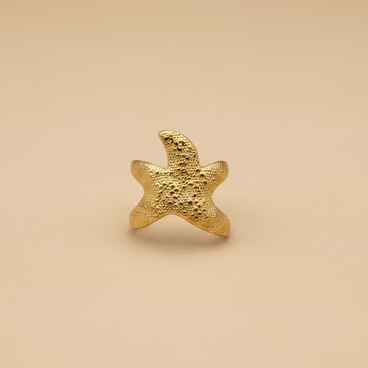 Bague réglable texture étoile de mer dorée