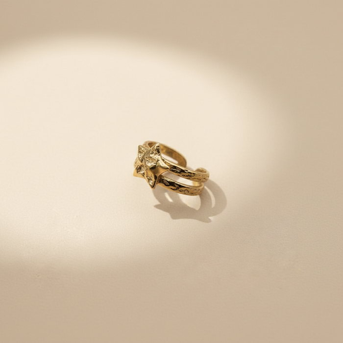 Gold Star Adjustable Ring – Textured Open Statement Design