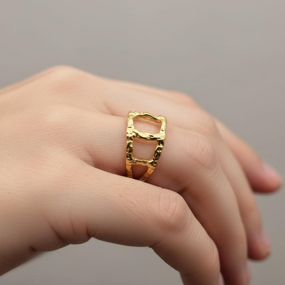 Gold Open Square Adjustable Ring – Organic Statement Design