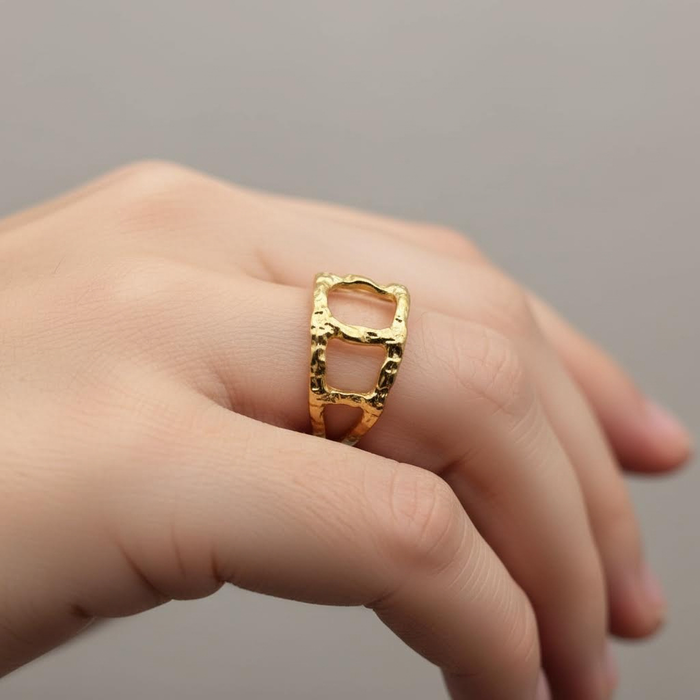 Gold Open Square Adjustable Ring – Organic Statement Design