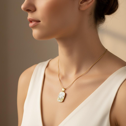 Gold Marble Rectangle Pendant Necklace