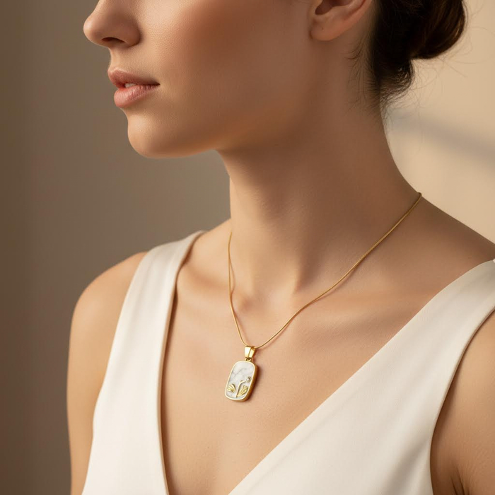 Gold Marble Rectangle Pendant Necklace