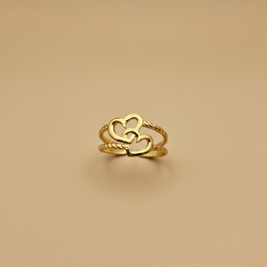 Gold Double Heart Adjustable Ring