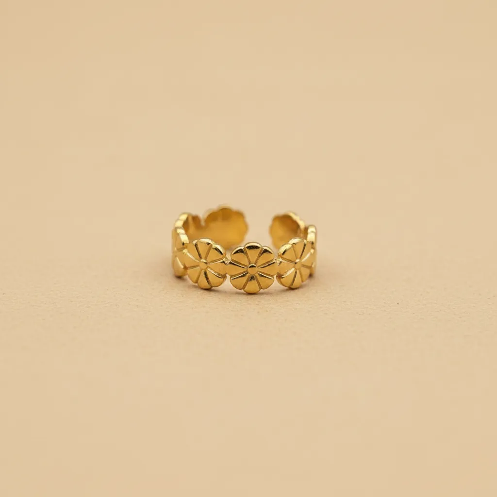 Gold Flower Band Adjustable Ring