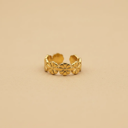 Gold Flower Band Adjustable Ring