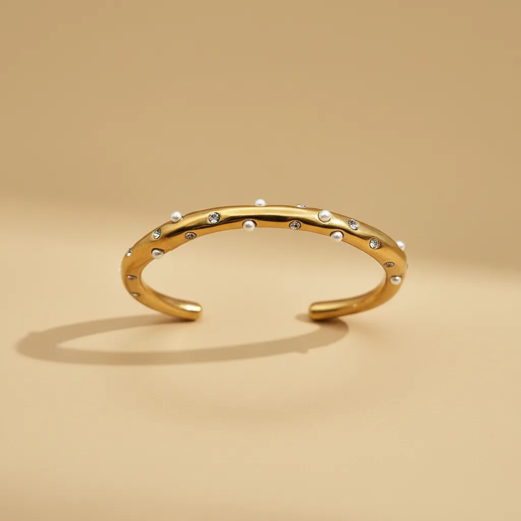 Gold Crystal & Pearl Cuff Bracelet – Minimal Chic Bangle