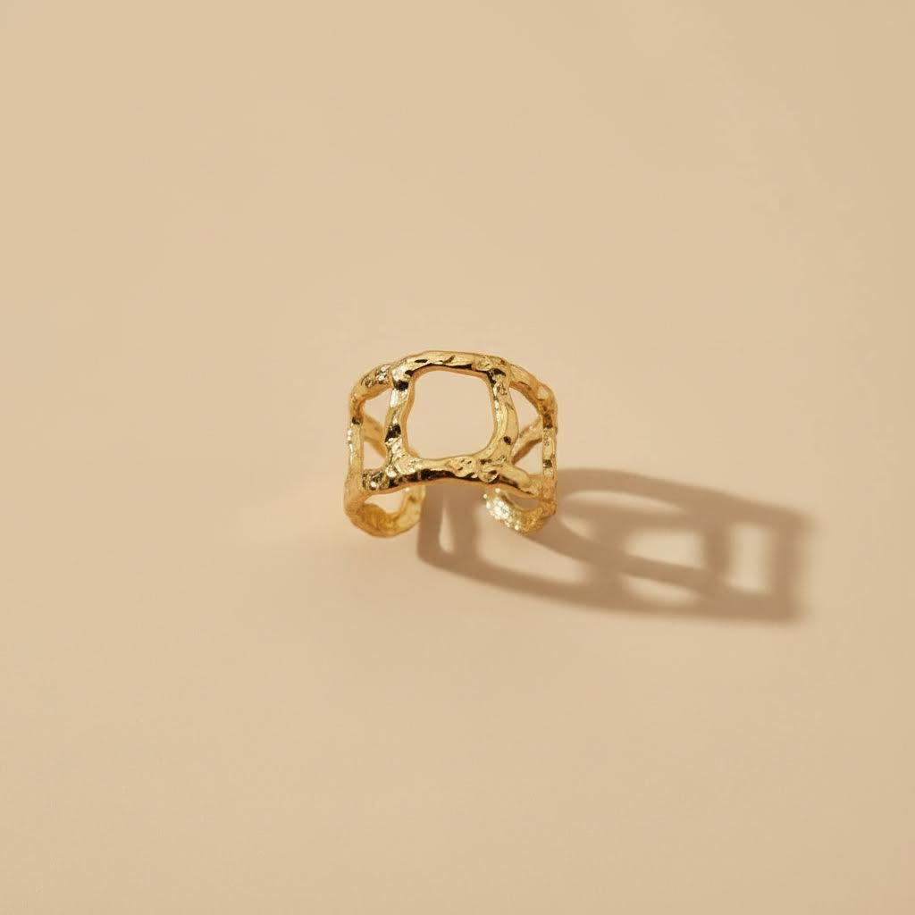 Gold Open Square Adjustable Ring – Organic Statement Design