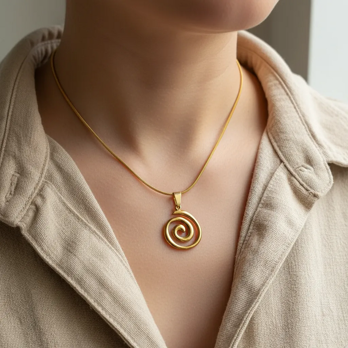 Gold Stainless Steel Spiral Necklace – Minimalist Swirl Pendant