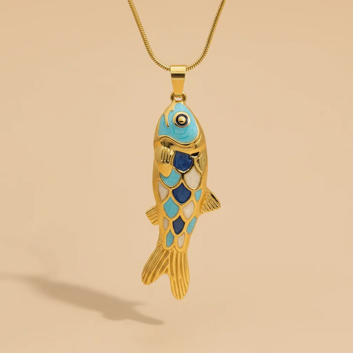 Gold Stainless Steel Fish Necklace – Enamel Pendant (3 Colors)