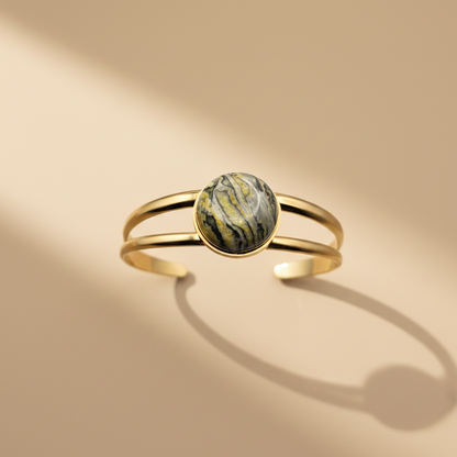 Green Stone Double Band Open Cuff Bracelet