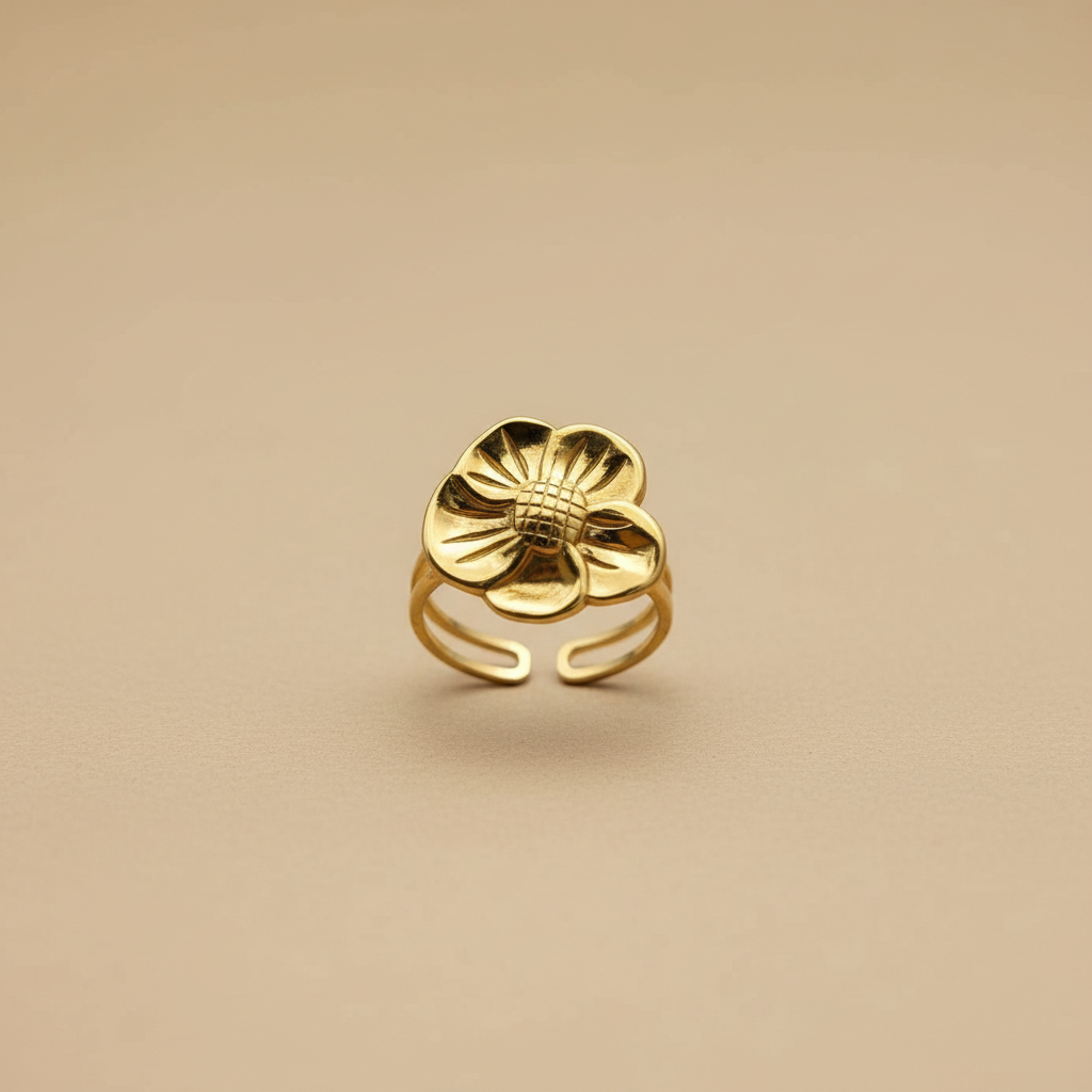 Gold Flower Adjustable Ring – Open Statement Design