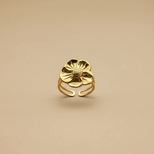 Gold Flower Adjustable Ring – Open Statement Design