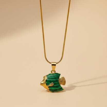 Green Stripe Fish Pendant Necklace