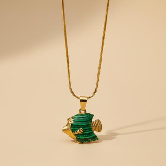Green Stripe Fish Pendant Necklace