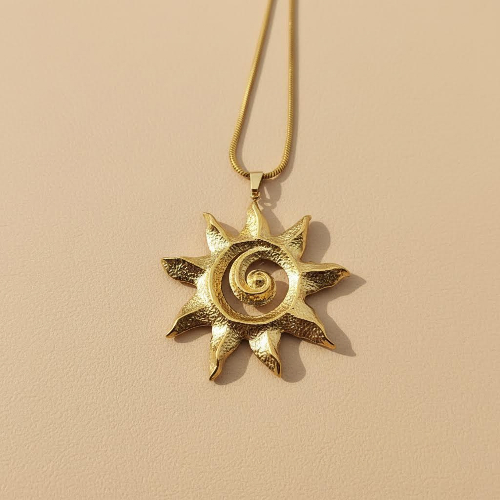 Gold Sun Spiral Statement Necklace