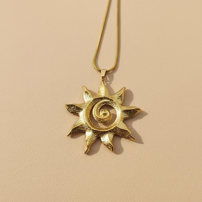 Gold Sun Spiral Statement Necklace