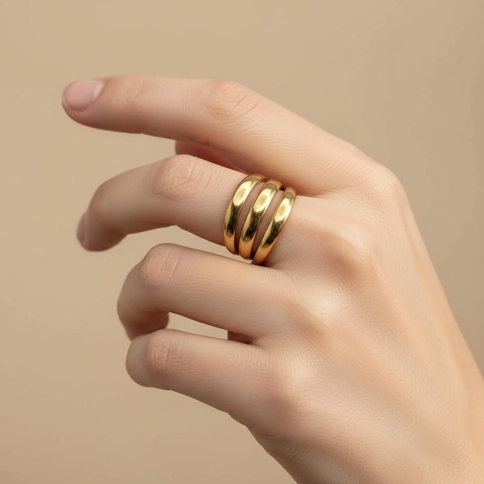 Gold Triple Band Open Ring – Adjustable