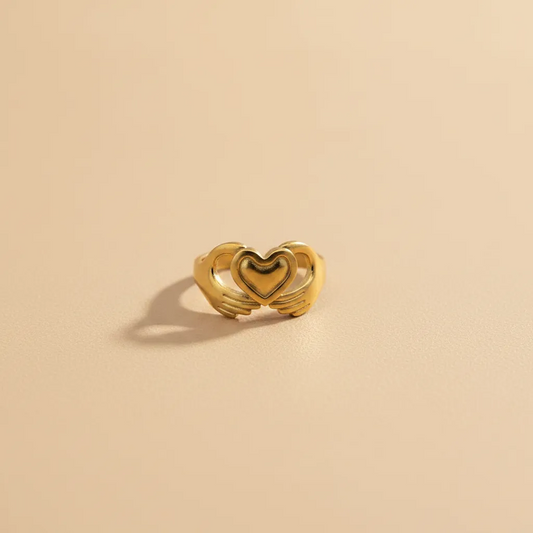 Gold Heart Hands Adjustable Ring
