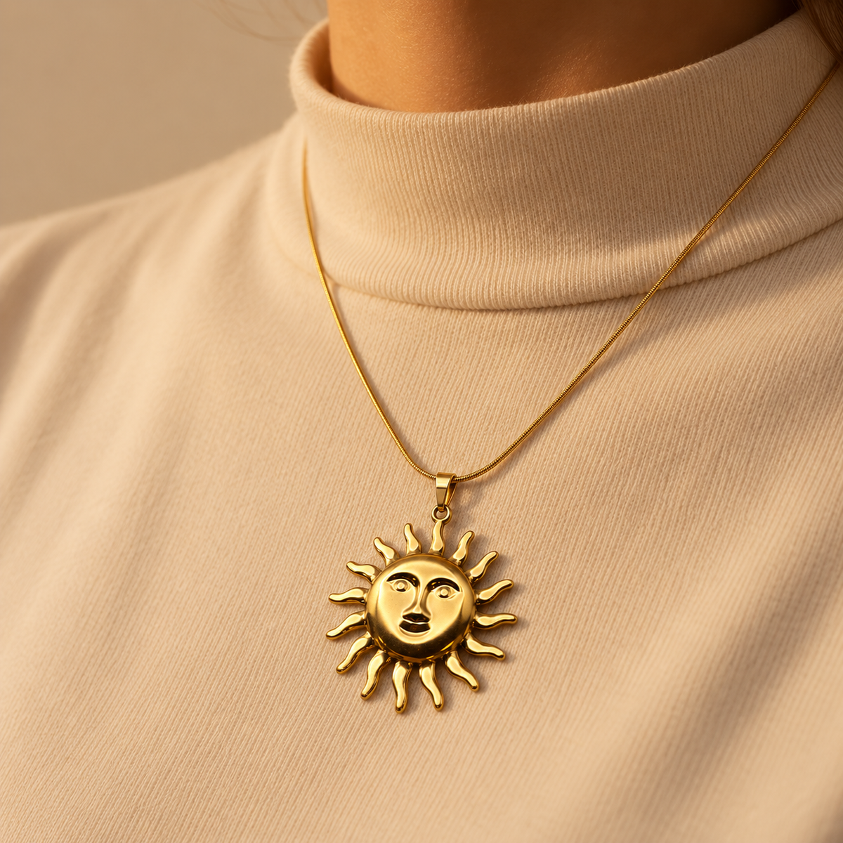 Golden Sun Face Necklace