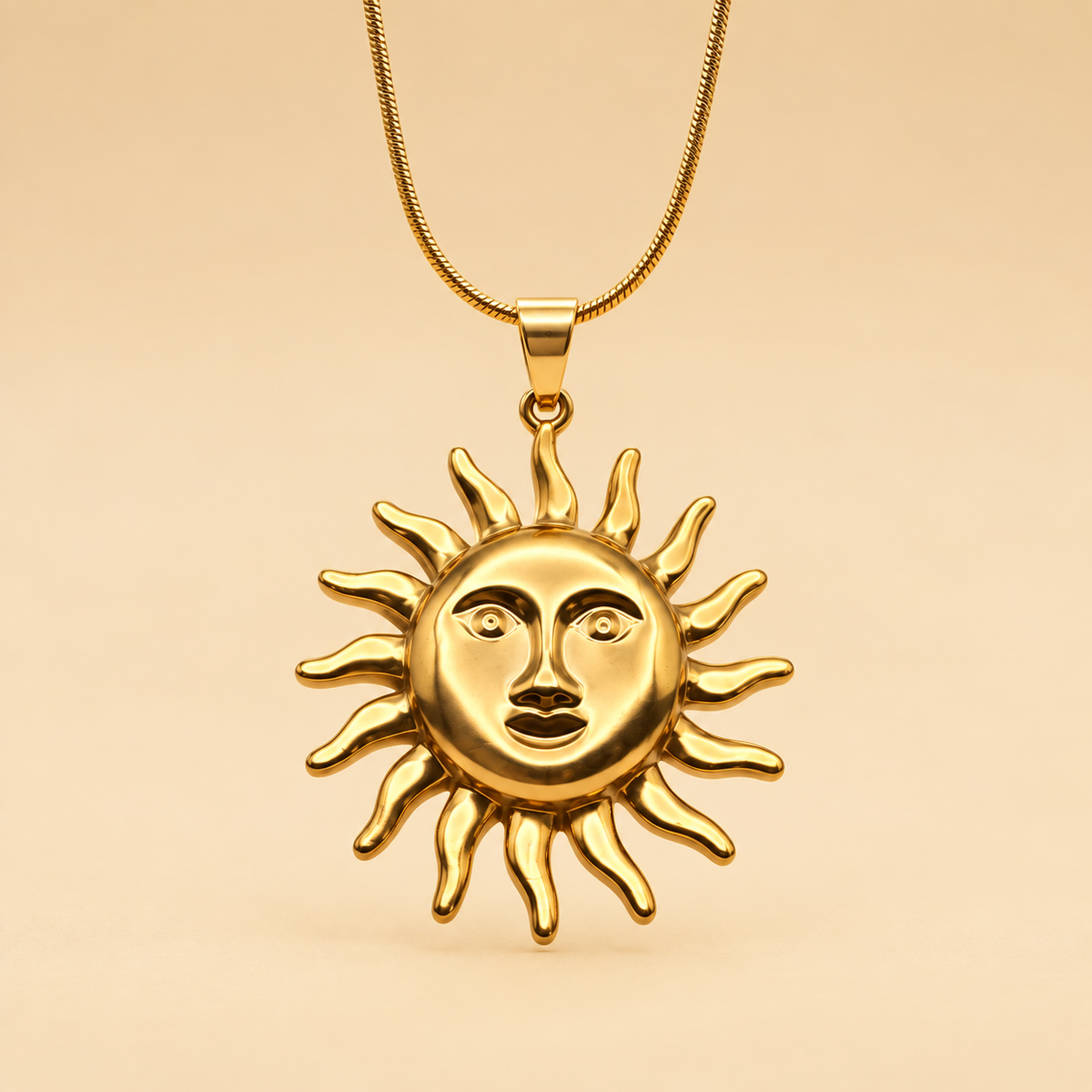 Golden Sun Face Necklace