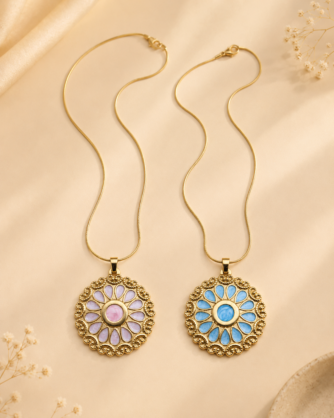 Stainless Steel Floral Medallion Necklace