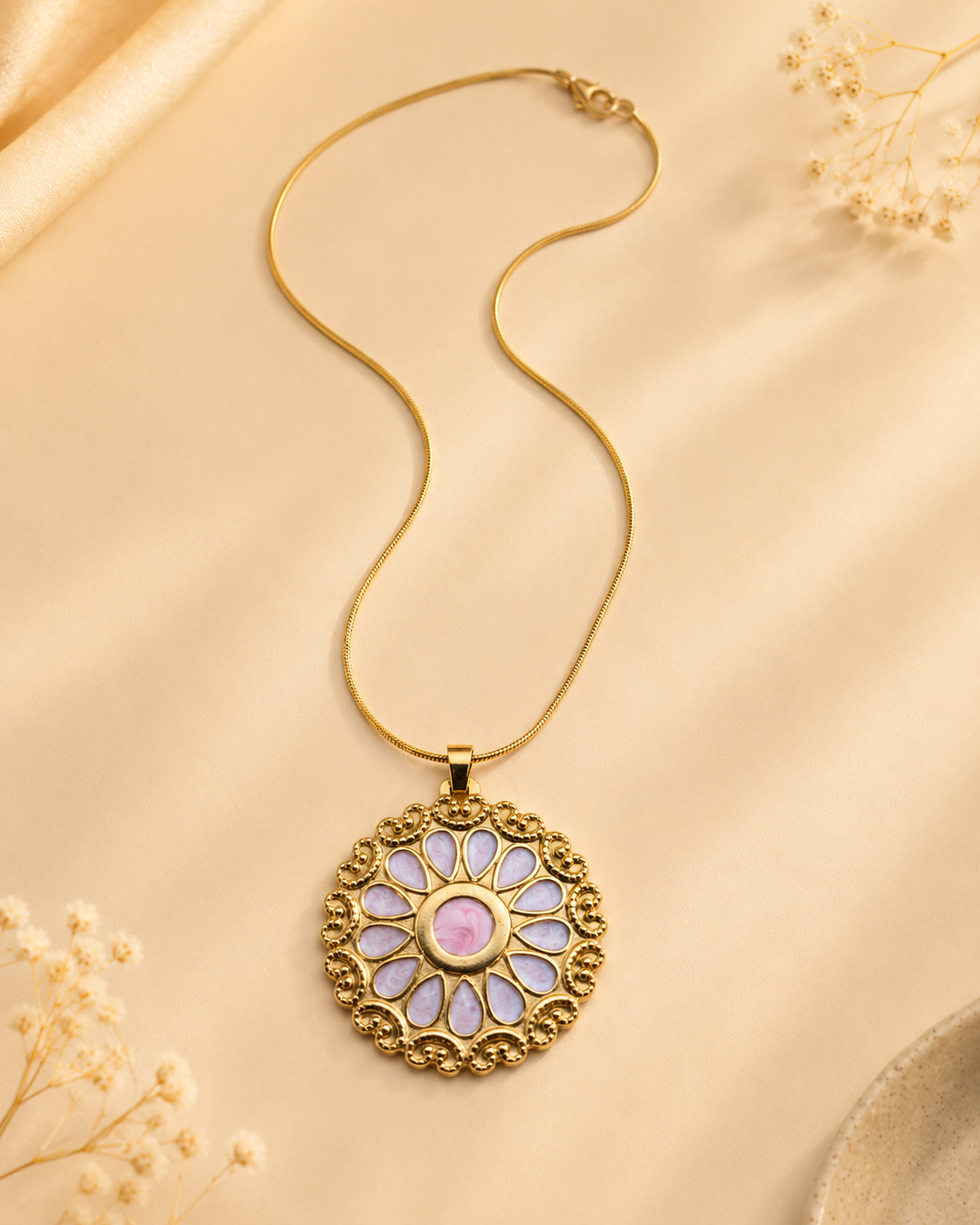 Stainless Steel Floral Medallion Necklace