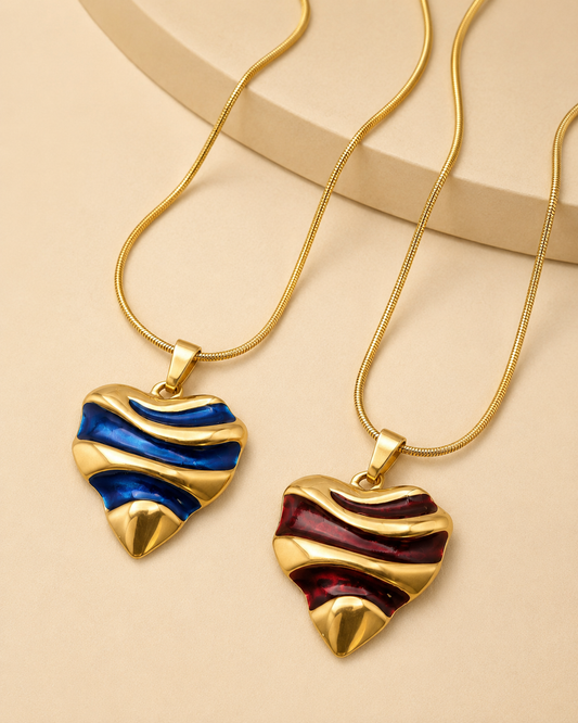 Gold Heart Wave Pendant Necklace