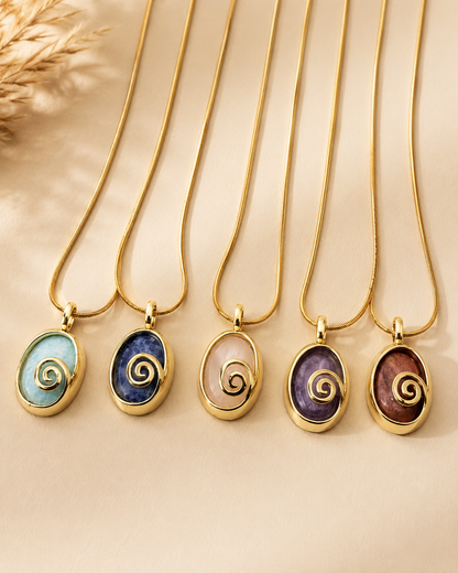 Gold Spiral Stone Pendant Necklace