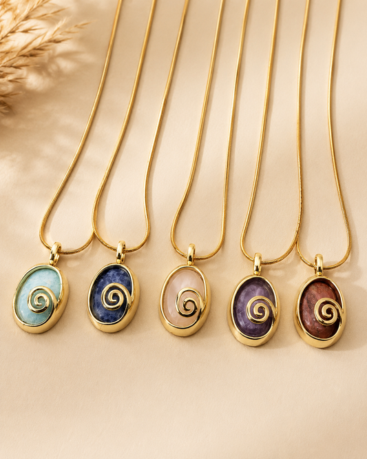 Gold Spiral Stone Pendant Necklace
