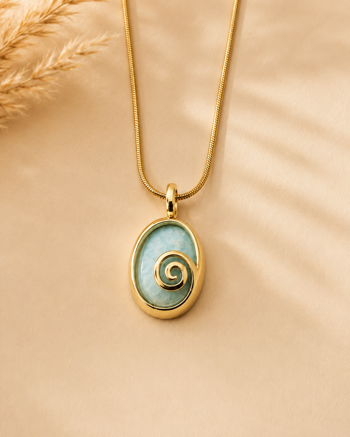 Gold Spiral Stone Pendant Necklace