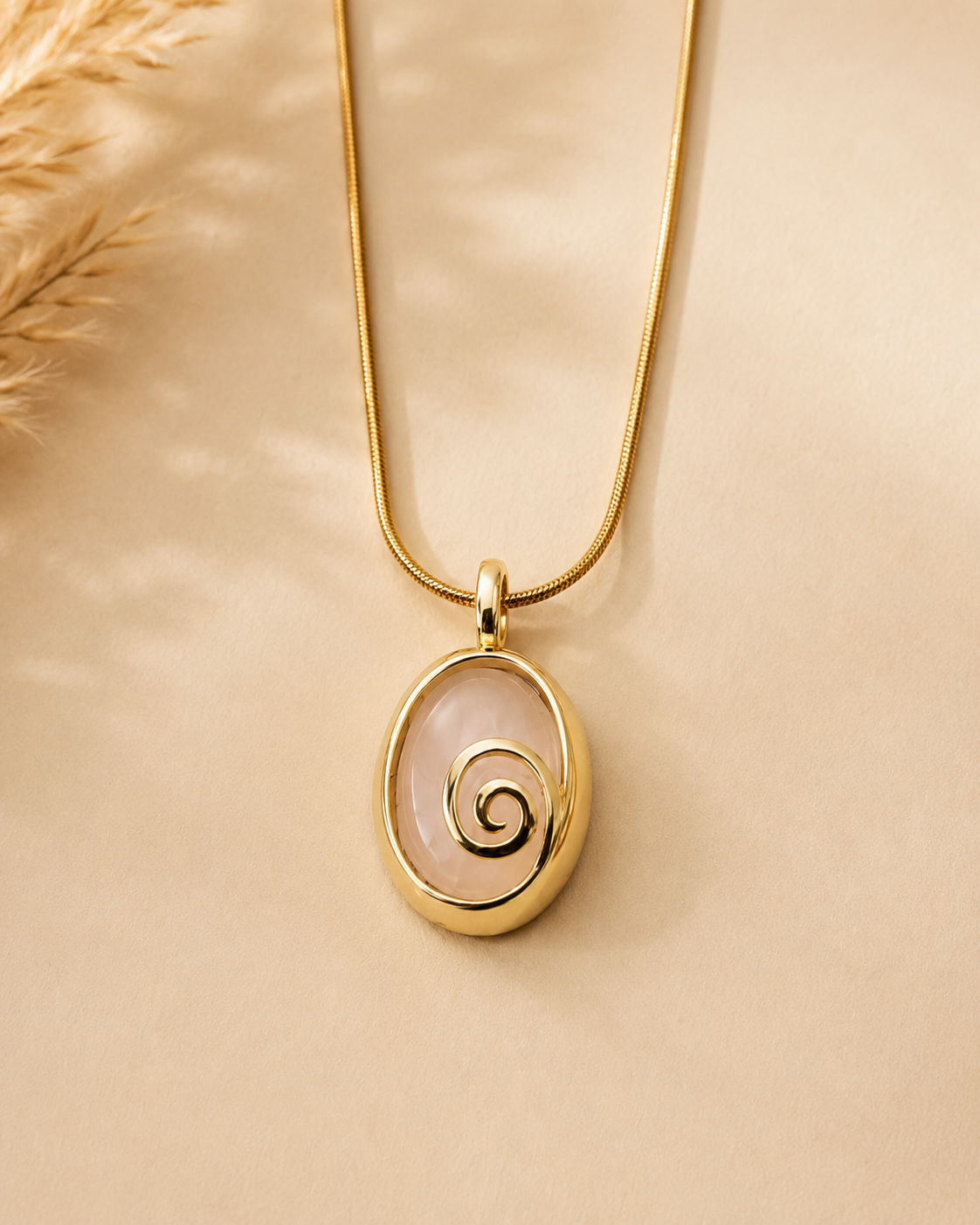 Gold Spiral Stone Pendant Necklace
