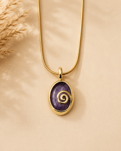 Gold Spiral Stone Pendant Necklace
