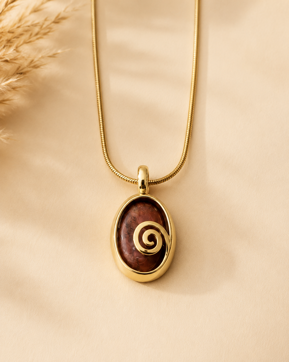 Gold Spiral Stone Pendant Necklace