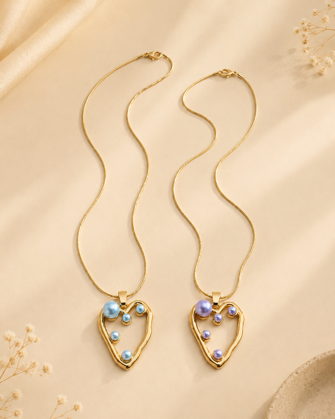 Gold Heart Pearl Pendant Necklace