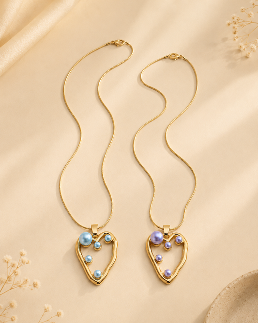 Gold Heart Pearl Pendant Necklace