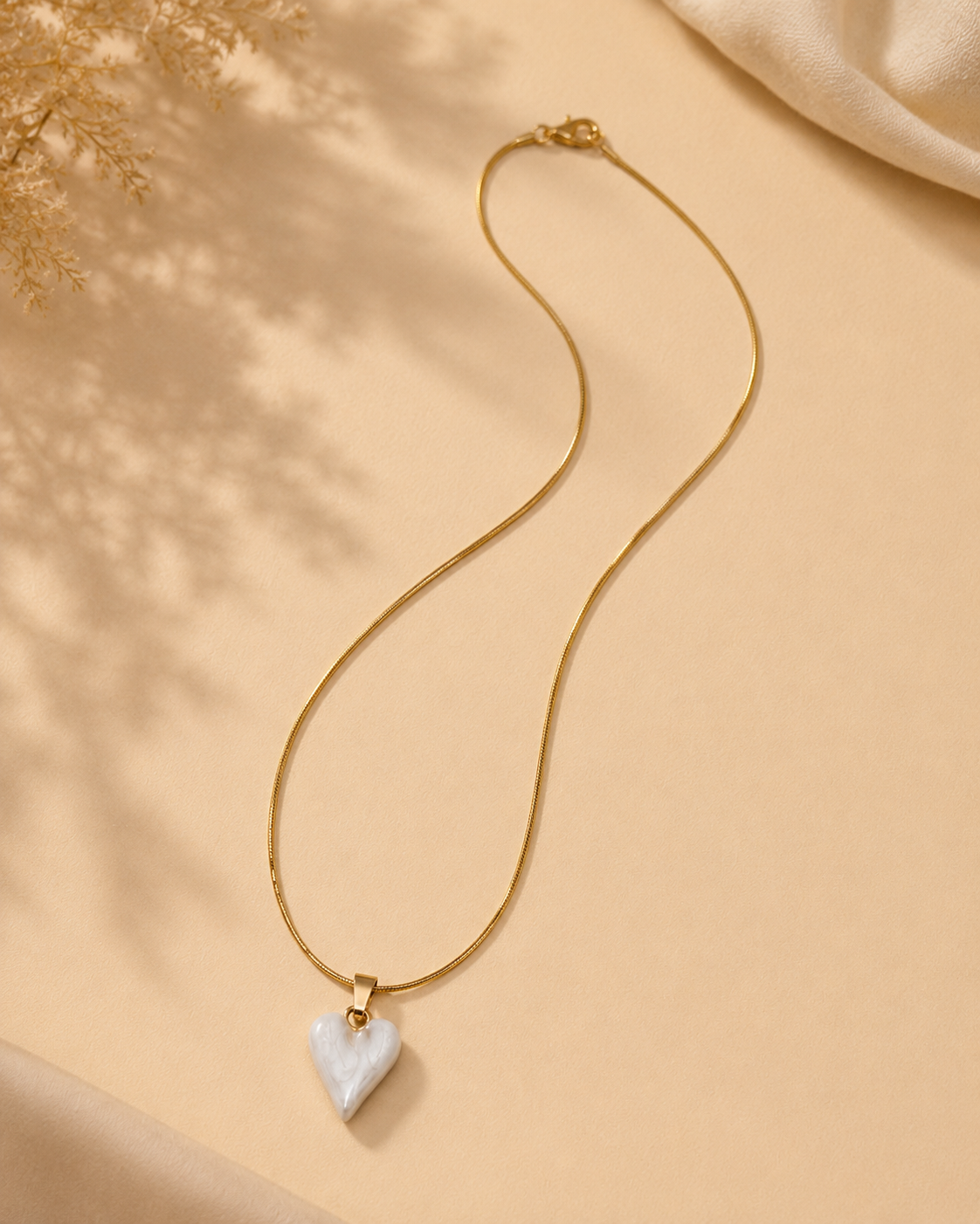 Gold Marble Heart Pendant Necklace
